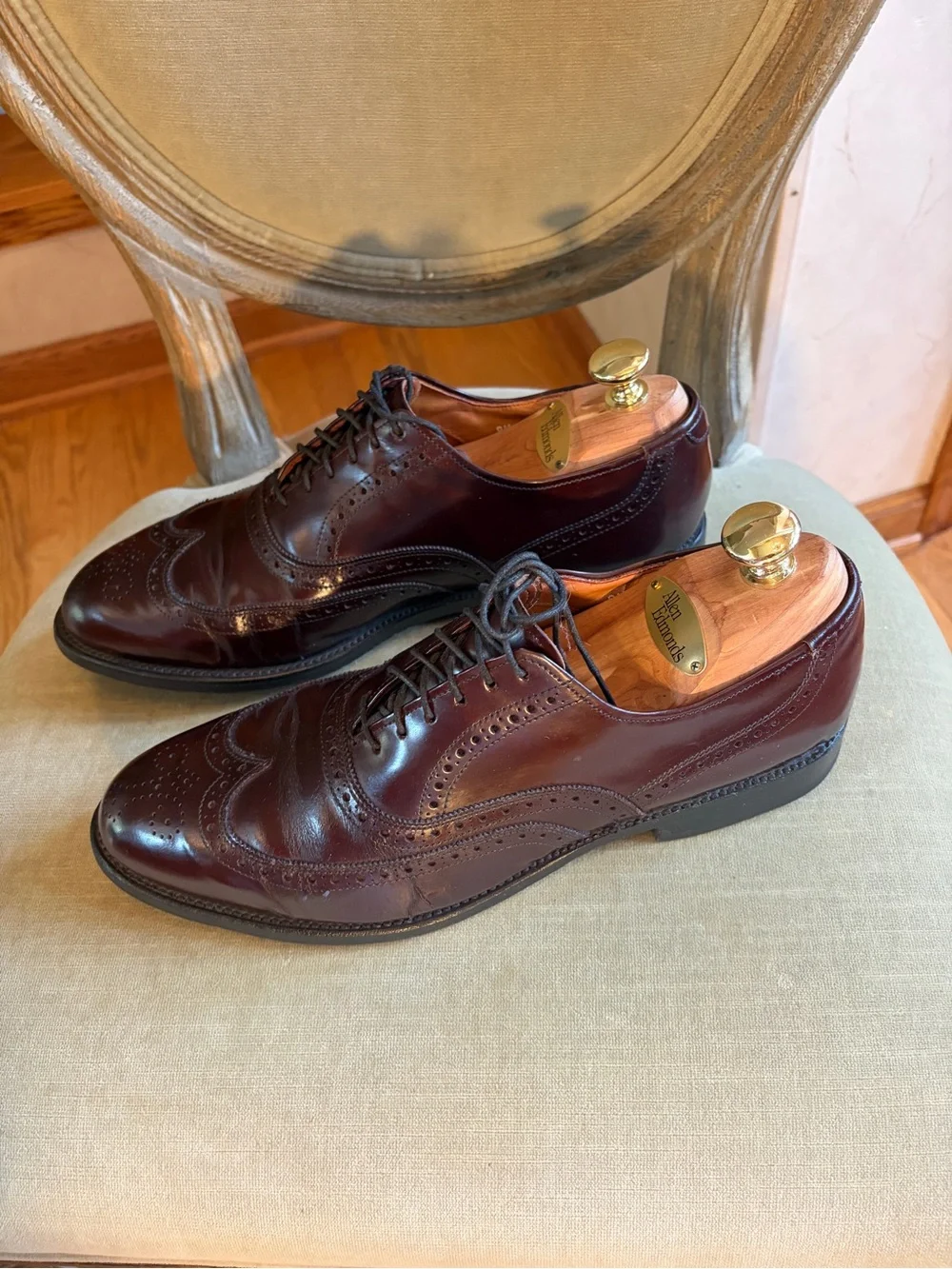 Allen Edmonds Chester Premium Leather Vintage Brogue Wingtip 8.5 D Burgundy Rare